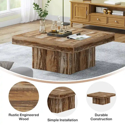 Farmhouse Square LED Coffee Table Engineered Wood Coffee Table for Living Room