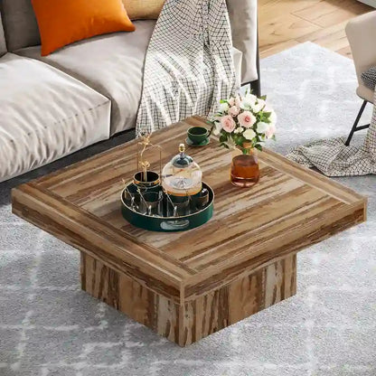 Farmhouse Square LED Coffee Table Engineered Wood Coffee Table for Living Room