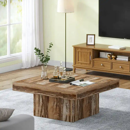 Farmhouse Square LED Coffee Table Engineered Wood Coffee Table for Living Room