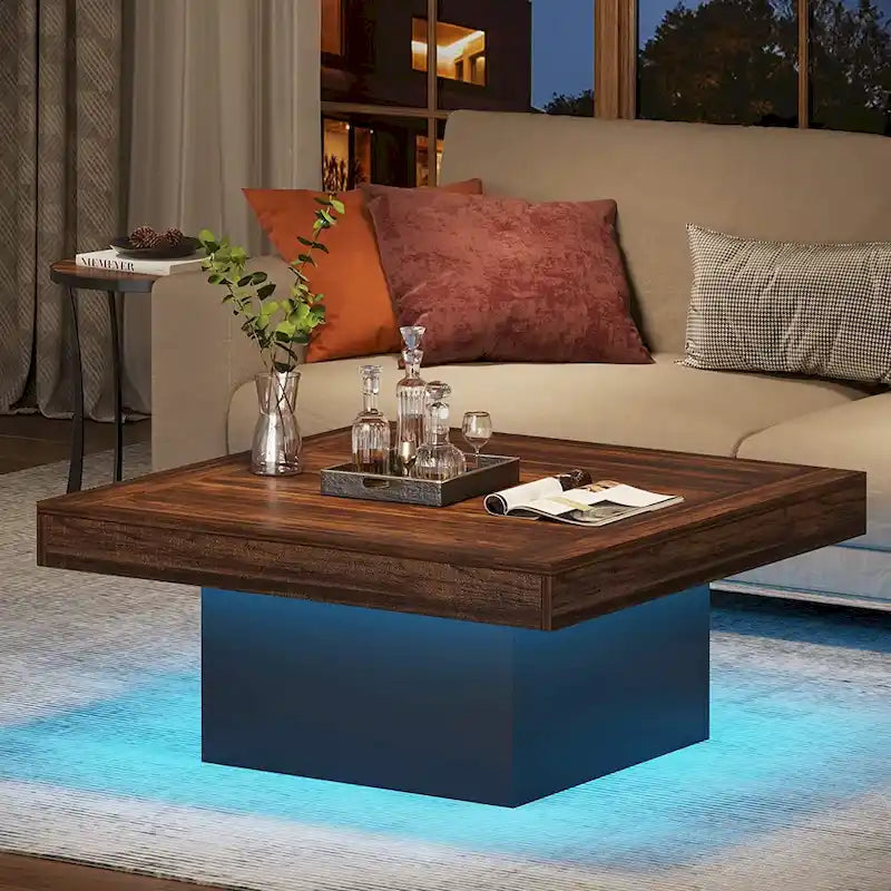 Farmhouse Square LED Coffee Table Engineered Wood Coffee Table for Living Room