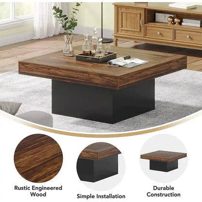 Farmhouse Square LED Coffee Table Engineered Wood Coffee Table for Living Room