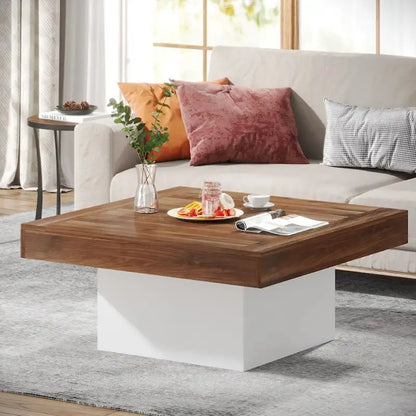 Farmhouse Square LED Coffee Table Engineered Wood Coffee Table for Living Room