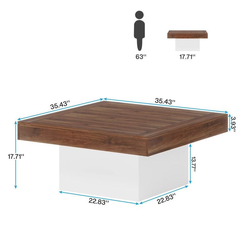 Farmhouse Square LED Coffee Table Engineered Wood Coffee Table for Living Room
