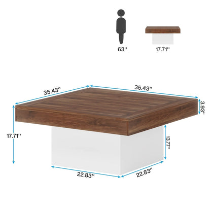 Farmhouse Square LED Coffee Table Engineered Wood Coffee Table for Living Room