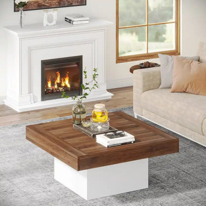 Farmhouse Square LED Coffee Table Engineered Wood Coffee Table for Living Room