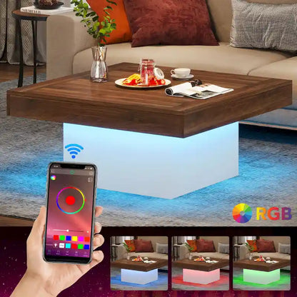 Farmhouse Square LED Coffee Table Engineered Wood Coffee Table for Living Room