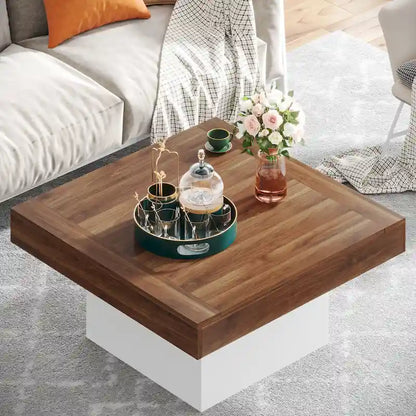 Farmhouse Square LED Coffee Table Engineered Wood Coffee Table for Living Room