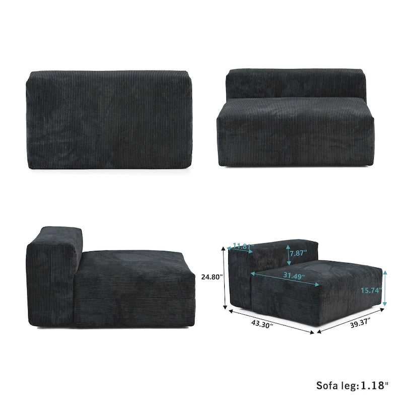 Large Modular Sectional Sofa Corduroy Upholstery U-Shaped 4 Seater with 2 Ottoman and 5 Pillows