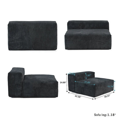 Large Modular Sectional Sofa Corduroy Upholstery U-Shaped 4 Seater with 2 Ottoman and 5 Pillows