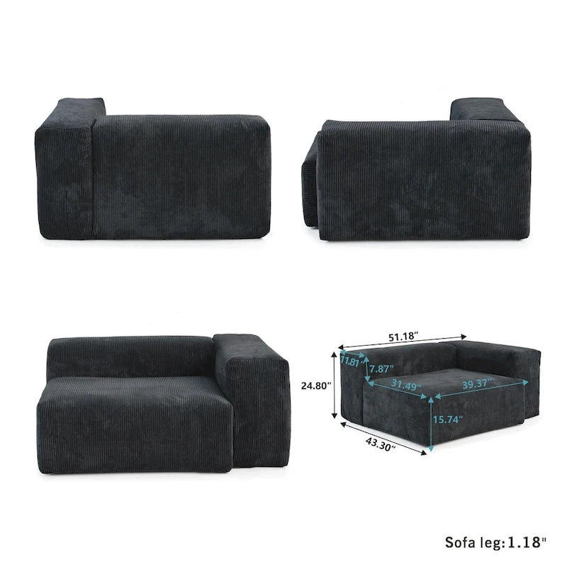 Large Modular Sectional Sofa Corduroy Upholstery U-Shaped 4 Seater with 2 Ottoman and 5 Pillows