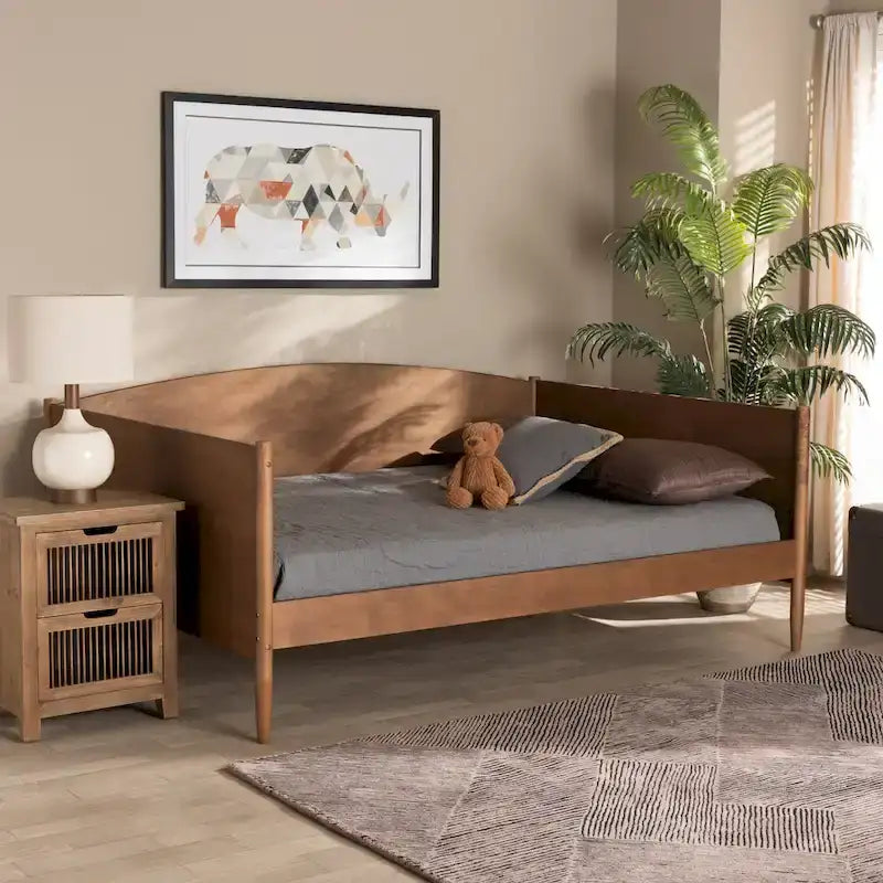 Veles Mid-Century Modern Ash Walnut Finished Wood Full Size Daybed