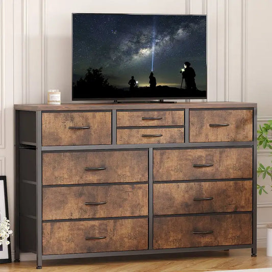 Modern Dresser TV Stand with 10 Drawers - n/a