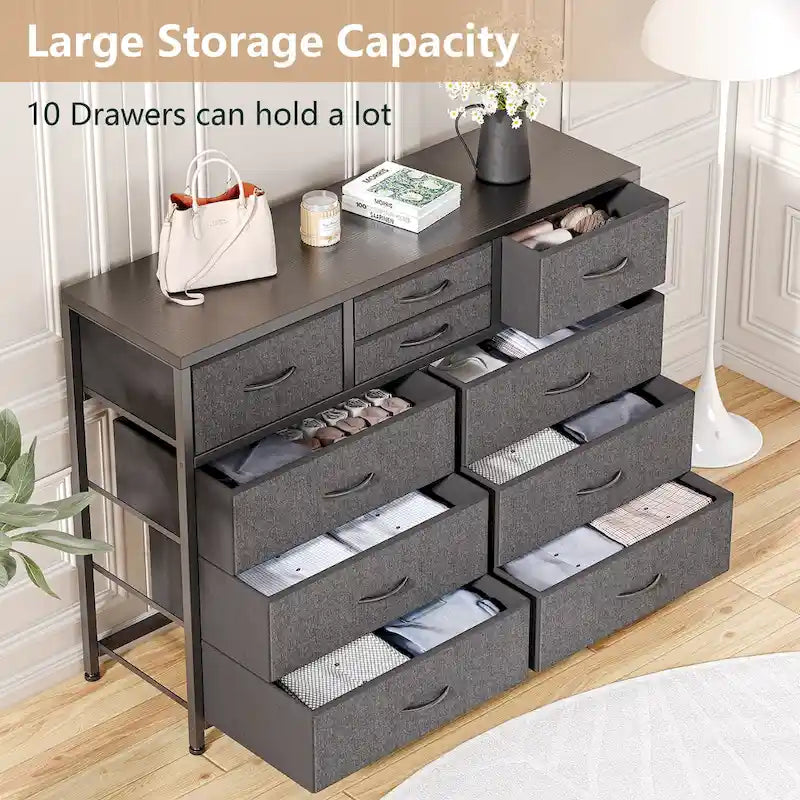 Modern Dresser TV Stand with 10 Drawers - n/a