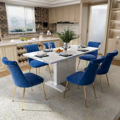 7-Piece Clihome High-gloss Extendable Table Velvet Chair Dining Set