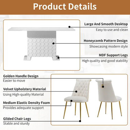 7-Piece Clihome High-gloss Extendable Table Velvet Chair Dining Set