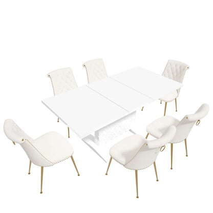 7-Piece Clihome High-gloss Extendable Table Velvet Chair Dining Set