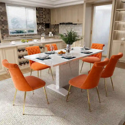 7-Piece Clihome High-gloss Extendable Table Velvet Chair Dining Set