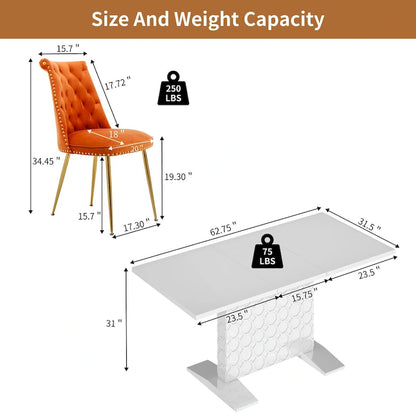 7-Piece Clihome High-gloss Extendable Table Velvet Chair Dining Set