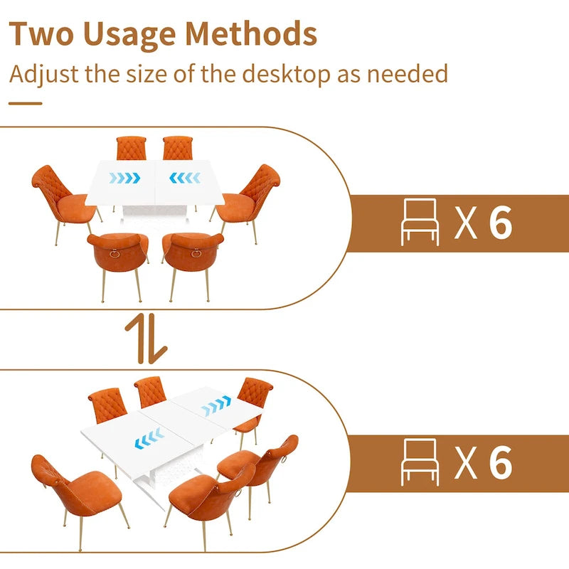 7-Piece Clihome High-gloss Extendable Table Velvet Chair Dining Set