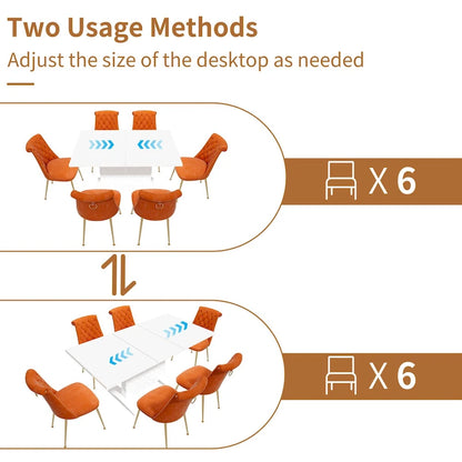 7-Piece Clihome High-gloss Extendable Table Velvet Chair Dining Set