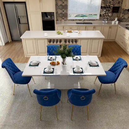 7-Piece Clihome High-gloss Extendable Table Velvet Chair Dining Set