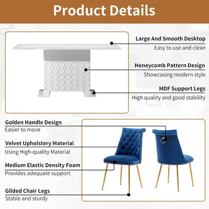 7-Piece Clihome High-gloss Extendable Table Velvet Chair Dining Set