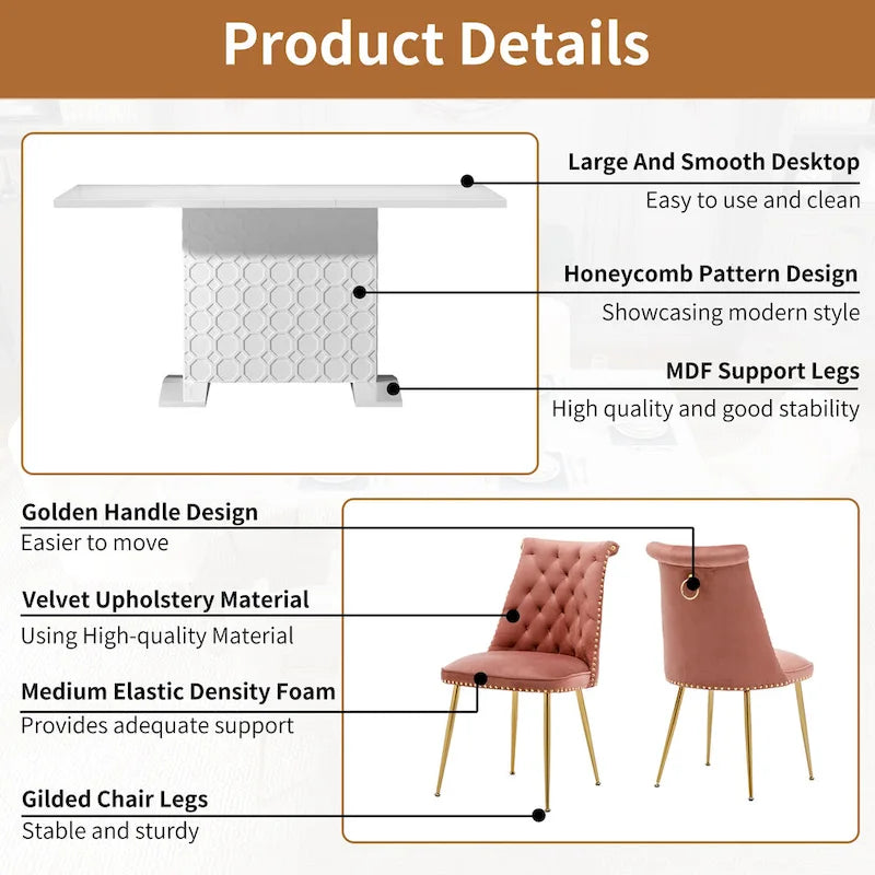 7-Piece Clihome High-gloss Extendable Table Velvet Chair Dining Set