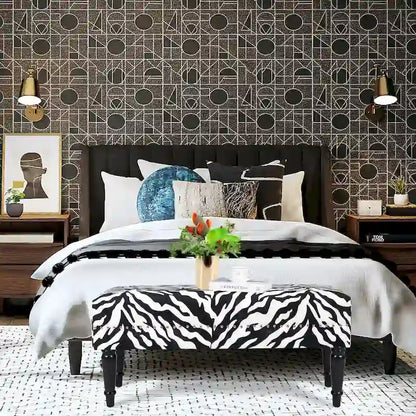 Adeco Cow Print Fabric Rectangular Bench Ottoman