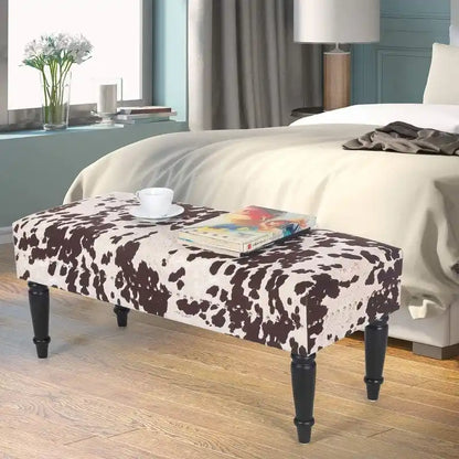 Adeco Cow Print Fabric Rectangular Bench Ottoman
