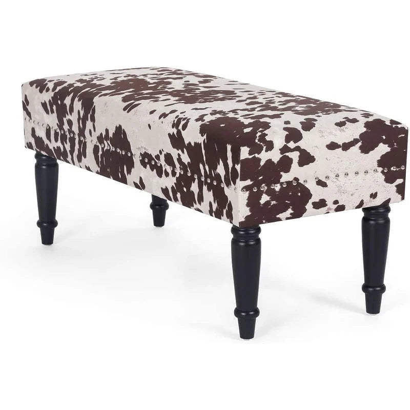 Adeco Cow Print Fabric Rectangular Bench Ottoman