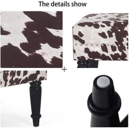 Adeco Cow Print Fabric Rectangular Bench Ottoman