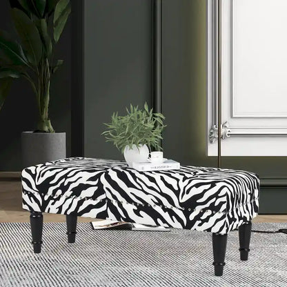 Adeco Cow Print Fabric Rectangular Bench Ottoman