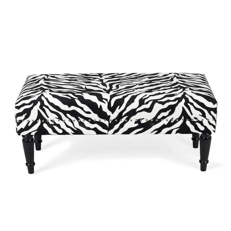 Adeco Cow Print Fabric Rectangular Bench Ottoman