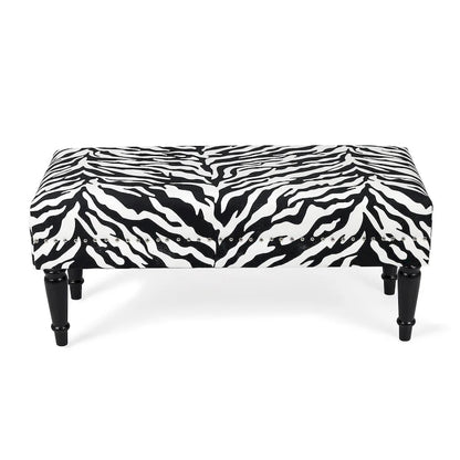 Adeco Cow Print Fabric Rectangular Bench Ottoman