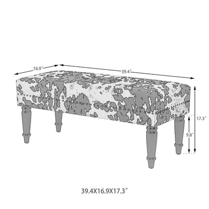 Adeco Cow Print Fabric Rectangular Bench Ottoman