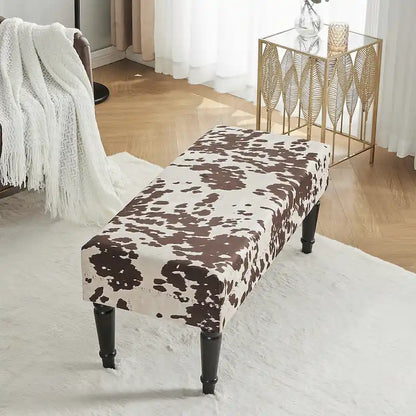 Adeco Cow Print Fabric Rectangular Bench Ottoman