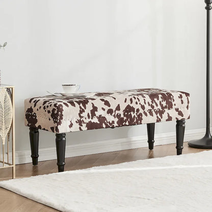 Adeco Cow Print Fabric Rectangular Bench Ottoman
