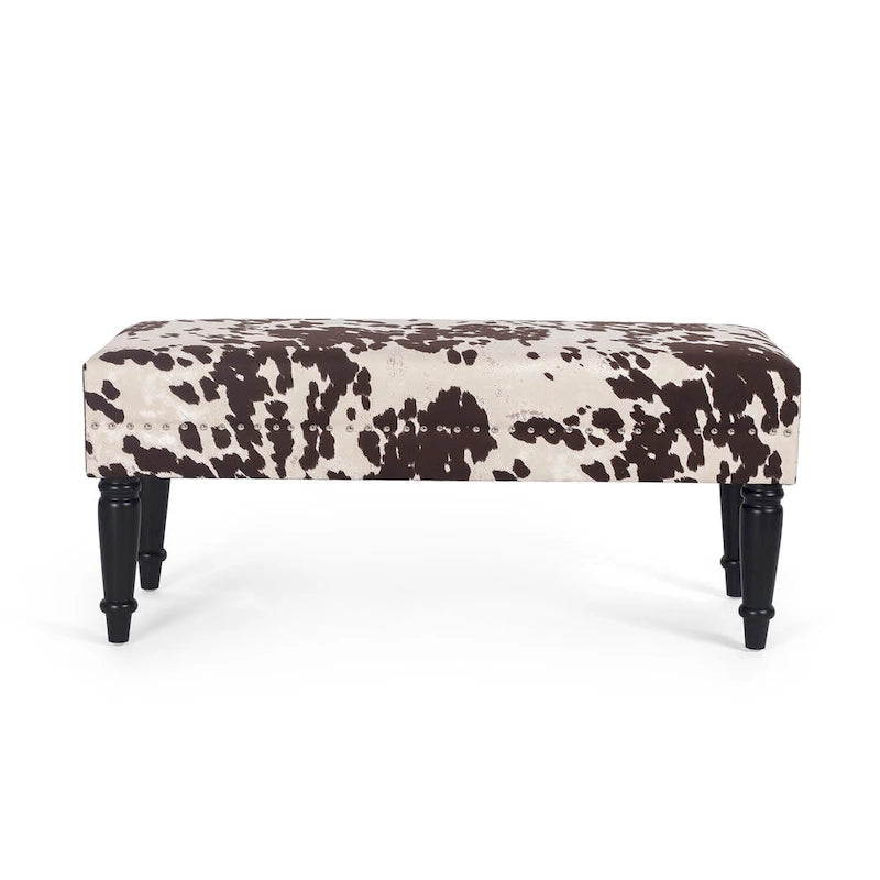 Adeco Cow Print Fabric Rectangular Bench Ottoman
