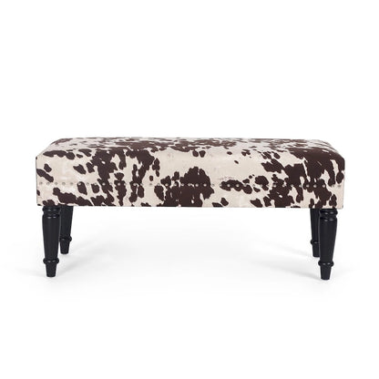 Adeco Cow Print Fabric Rectangular Bench Ottoman