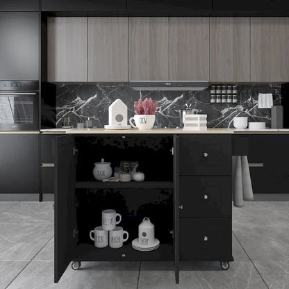 52.7 W Rolling Mobile Kitchen Island with Solid Wood Top and Locking Wheels,Storage Cabinet and Drop Leaf Breakfast Bar