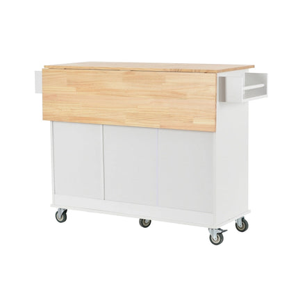 52.7 W Rolling Mobile Kitchen Island with Solid Wood Top and Locking Wheels,Storage Cabinet and Drop Leaf Breakfast Bar