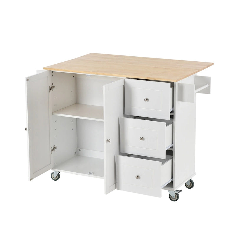 52.7 W Rolling Mobile Kitchen Island with Solid Wood Top and Locking Wheels,Storage Cabinet and Drop Leaf Breakfast Bar