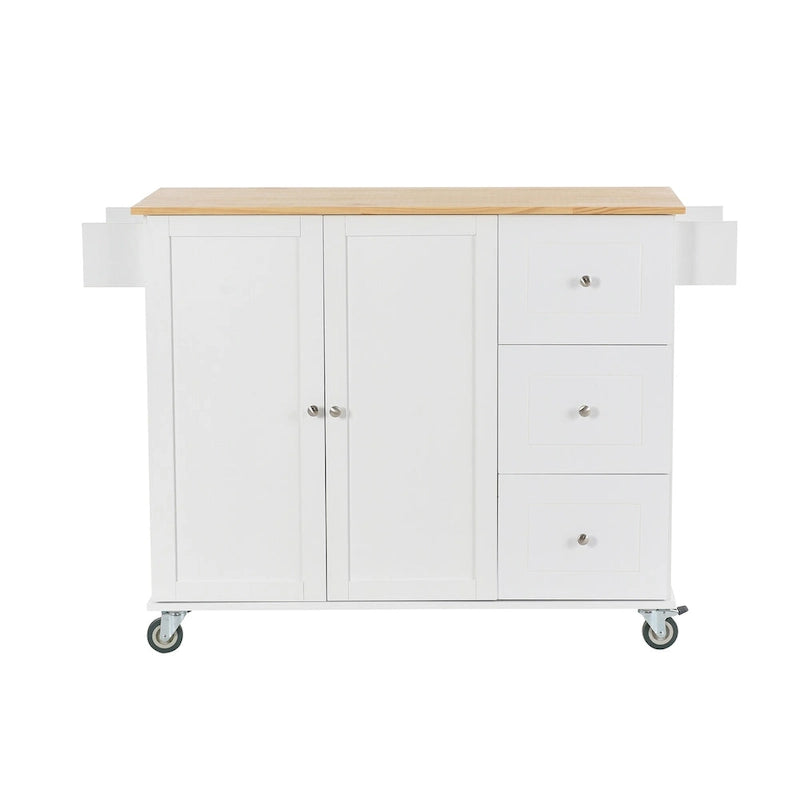 52.7 W Rolling Mobile Kitchen Island with Solid Wood Top and Locking Wheels,Storage Cabinet and Drop Leaf Breakfast Bar