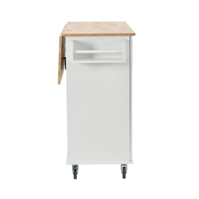 52.7 W Rolling Mobile Kitchen Island with Solid Wood Top and Locking Wheels,Storage Cabinet and Drop Leaf Breakfast Bar