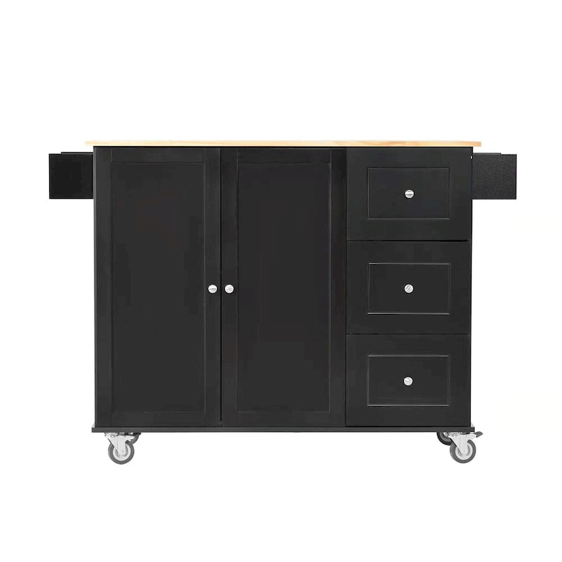 52.7 W Rolling Mobile Kitchen Island with Solid Wood Top and Locking Wheels,Storage Cabinet and Drop Leaf Breakfast Bar