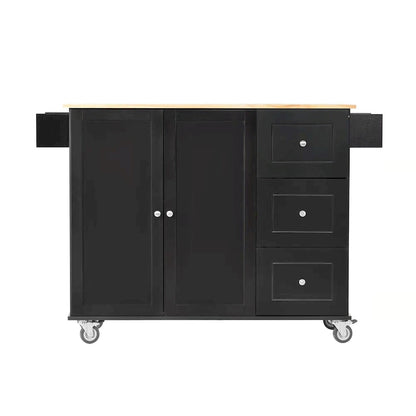 52.7 W Rolling Mobile Kitchen Island with Solid Wood Top and Locking Wheels,Storage Cabinet and Drop Leaf Breakfast Bar
