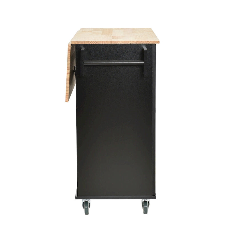 52.7 W Rolling Mobile Kitchen Island with Solid Wood Top and Locking Wheels,Storage Cabinet and Drop Leaf Breakfast Bar