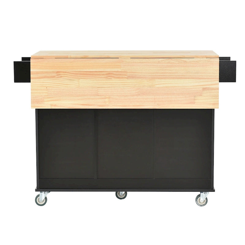 52.7 W Rolling Mobile Kitchen Island with Solid Wood Top and Locking Wheels,Storage Cabinet and Drop Leaf Breakfast Bar