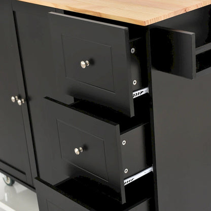 52.7 W Rolling Mobile Kitchen Island with Solid Wood Top and Locking Wheels,Storage Cabinet and Drop Leaf Breakfast Bar