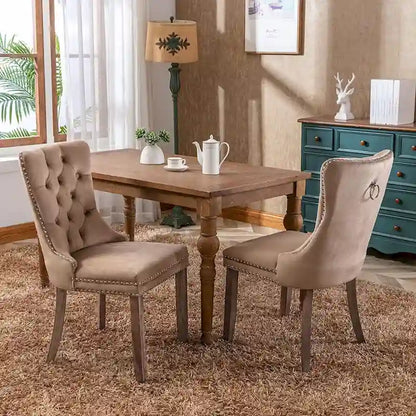 Velvet Dining Chairs Set of 2, Upholstered High-end Tufted Dining Room Chair with Nailhead Back Ring Pull Trim Solid Wood Legs